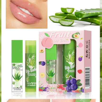 2PCS Lip Oil Lip Balm Set All-Day Long-Lasting Moisturizer Lip Care Plumps Lips Reduces Lip Lines Lipstick & Nourishment