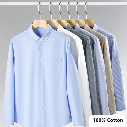 Fashion Men's Oxford Shirt Long Sleeve Spring And Autumn Casual 100% Cotton Stripe Solid Plaid Button Down Business Man Clothing