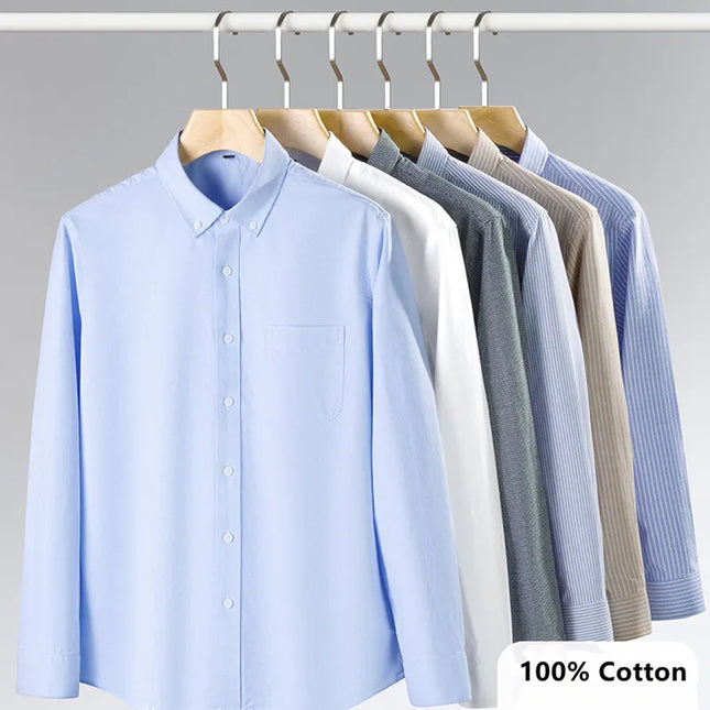Fashion Men's Oxford Shirt Long Sleeve Spring And Autumn Casual 100% Cotton Stripe Solid Plaid Button Down Business Man Clothing
