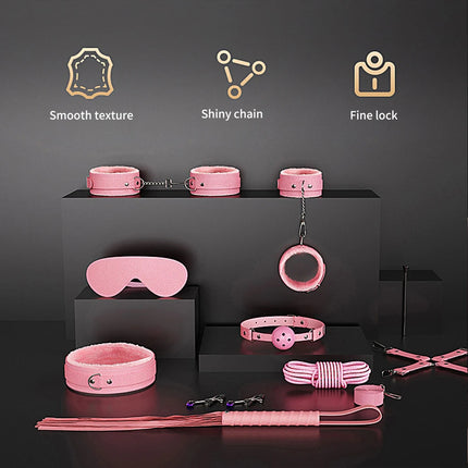 Couples BDSM Bondage Kit with Handcuffs Neck Collar Wrist Restraints Mouth Gag And Strap Fetish SM Sex Toys for Women Adult Game