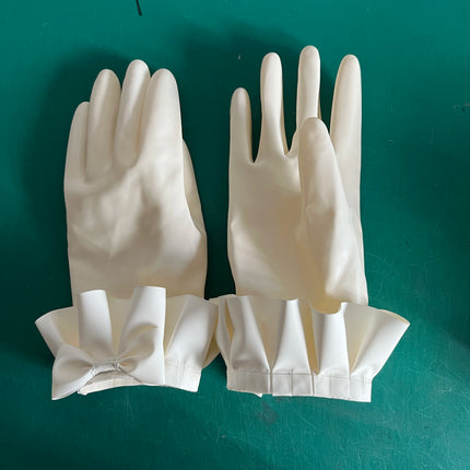 Sexy Black Fetish Latex Gloves Wrist Length with Lace and Bow