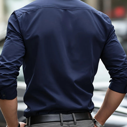 New Men Shirt Elegant Fashion European Long Sleeve Classic Smart Casual Elastic Anti-pilling Male Business Dress Shirts
