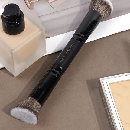 MAANGE Double Head Makeup Brushes 2 In 1 Flat/Angled Foundation Concealer Contour Brush for Blending Loose Powder Liquid Cream