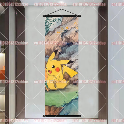 Classic Anime Pokémon Retro Scroll Painting Poliwhirl Pikachu Eevee Charizard Dragonite Squirtle Bulbasaur Creative Poster Gift