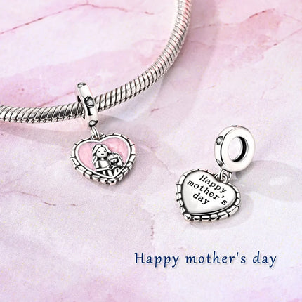 Charm Bead 925 Sterling Silver Heart Starry Sky Family Mother-Daughter-Sister Charm Fit Bracelets Pendant Women DIY Jewelry Gift