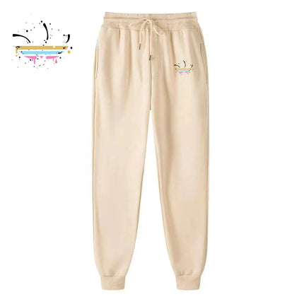Men‘s Casual Ink printing Sports Pants Running Workout Jogging Warm Fleece Trousers Couple Solid Outdoors Sweatpants Streetwear
