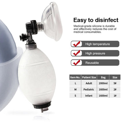 Califed Silicone Simple Respirator Adult/Child/Infant First Aid Manual Resuscitator Emergency Self-help Portable Rescue Tools