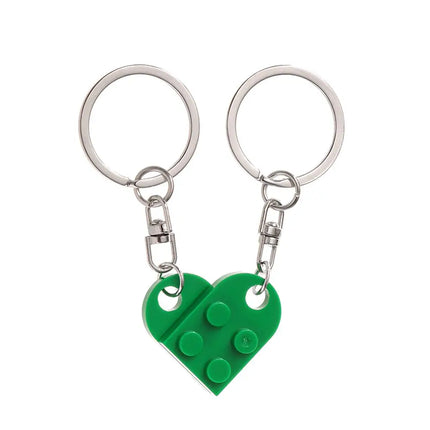 2Pcs Cute Love Heart Brick Keychain for Couples Friendship Women Men Girl Boy Lego Elements Key Ring Birthday Jewelry Gift