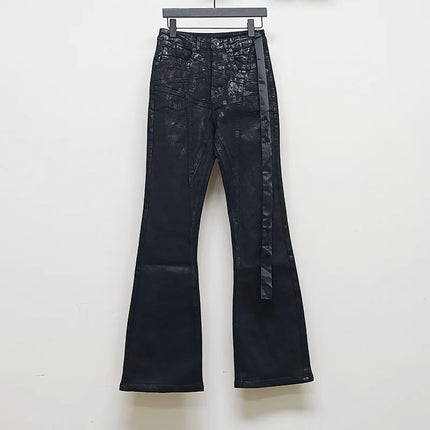 Men‘s Oil wax Jeans Classic Denim Gothic Men Coated Casual Flared Trousers High Street Solid Designer luxury Pants
