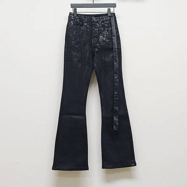 Men‘s Oil wax Jeans Classic Denim Gothic Men Coated Casual Flared Trousers High Street Solid Designer luxury Pants