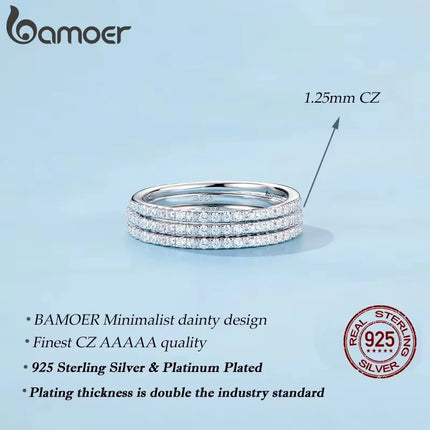 BAMOER White Gold Plated Solid 925 Sterling Silver CZ Simulated Diamond Stackable Ring Eternity Bands for Women