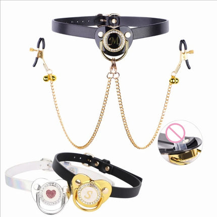 High quality Adult Pacifier Mouth Gag with Gold Chain Nipple Clamps Breast Clip Slaves Nipple Clamps SexToy For Couples Sex Shop