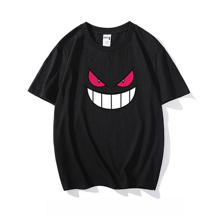 Pokémon Gengar Printing Tee Pure Cotton T-shirt Men's 2026 Summer Fashion Oversize Street Casual Y2K Tops Streetwear Clothing