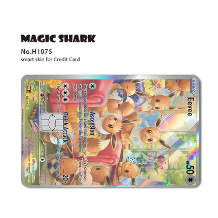 Magic Shark Mew Charizard EX Eevee Gengar Pikachu TCG Card Holographic Laser Skin Film Sticker for Bank Credit Card