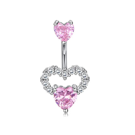 1PCS Pink Crown Belly Button Rings Jewelry Stainless Steel Heart Navel Piercing Barbell Crystal Cute Belly Rings For Women Girls