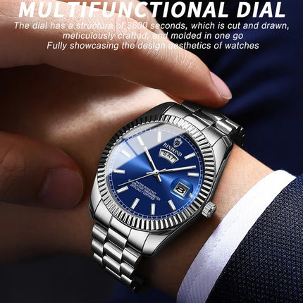 BINBOND B7012 Mens Fashion Business Sports Quartz Watch 30M Waterproof Luminous Classic Calendar Creative Clock Mens Wristwatch