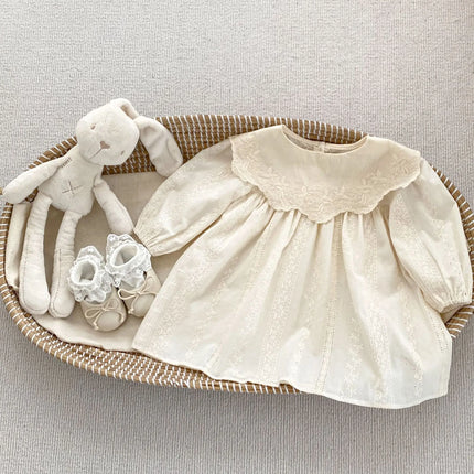 2026 Spring Princess Infant Baby Girl Bodysuit Sisters Dress Flower Embroidery Dress For Infant Sibling Girls Toddler Outfit