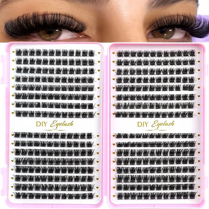 DIY Eyelash Extension Kit Eyelash Book, 384 Clusters of D-Curl Personal Eyelash Clusters - Suitable for At-Home Eyelash DIY, Cat