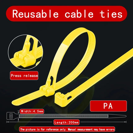 50PCS/100pcs 5*200 Plastic Reusable Cable Zip Tie Nylon May Wrap Straps Ties Slipknot Loose SlipknotRecycle Organizer Detachable