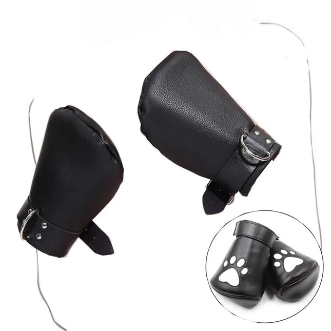 Unisex Leather Puppy Play Dog Glove Dog Paw Print Padded Fist Mitt Fetish BDSM Bondage Dog Slave Roleplay Glove Tailplug Sex Toy