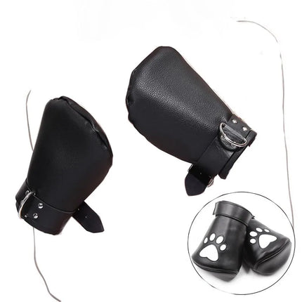 Unisex Leather Puppy Play Dog Glove Dog Paw Print Padded Fist Mitt Fetish BDSM Bondage Dog Slave Roleplay Glove Tailplug Sex Toy