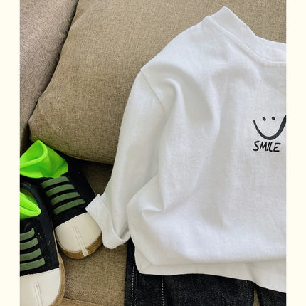 1-7T Kids Boys Spring Basic T-shirt Children Autumn Long Sleeved White Pullover Baby Girls Pure Cotton Loose T-shirt Top Clothes