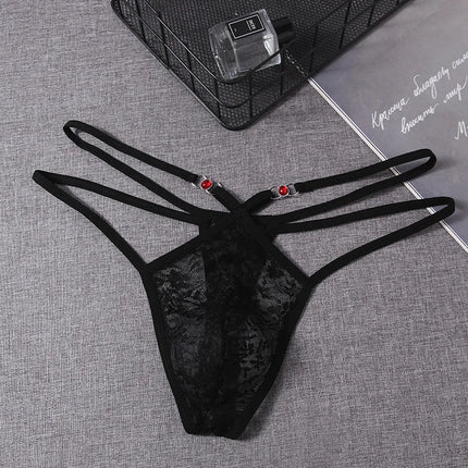 Men's Transparent Thongs Lace Flower Pattern U Pouch Convex Underwear Seamless Hollow Ventilate Male Lingerie