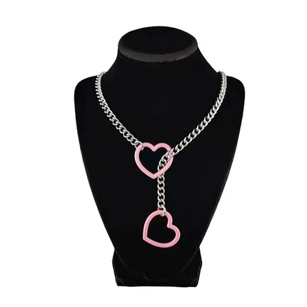 Trendy Simple Adjustable Y-Necklace Heart O-ring Slip Chain Punk Rock Necklace Stainless Steel Cuban Long Necklace For Women