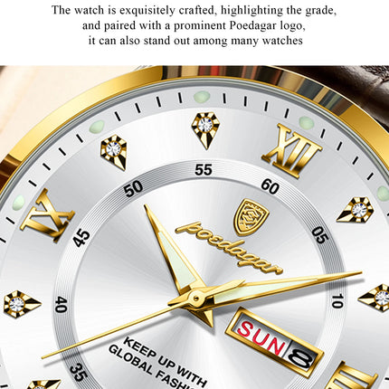 POEDAGAR Original Luxury Male Wristwatch Waterproof Luminous Date Week Men Watch High Quality Leather Quartz Men's Watches Reloj