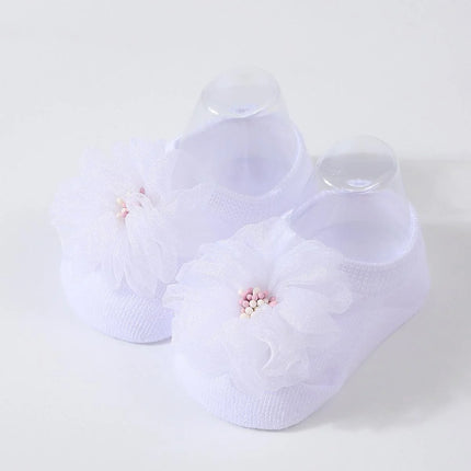 1 pair organza baby non slip floor socks handmade adhesive knitted childrens' socks solid color  breathable walking baby socks