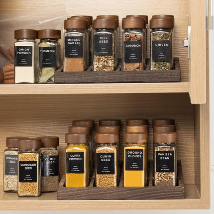 Glass vanilla seasoning jar with solid wood seasoning jar lid, labeled seasoning container, sealed empty glass seasoning contain