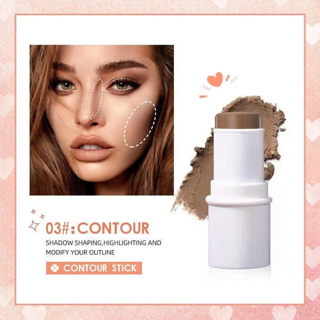 QIBEST Multi-functional Makeup Balm Pearlescent Highlights Stick Cheek Blush Brighten Highlight Stick Lip Balm Contour Pen
