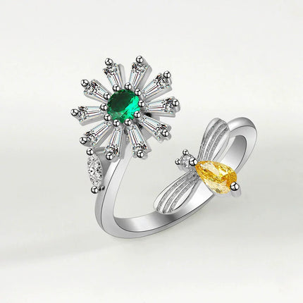 VENTFILLE 925 Sterling Silver Moon And Stars Zircon Rotatable Ring For Women Gift Diamond Relieve Stress Ring Jewelry Wholesale