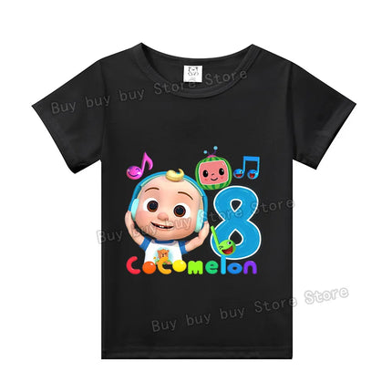 Cocomelons Birthday Party T-shirt Boys Number 1-10 Tee for Kids Cute Cartoon Tops Cotton T-shirts Summer Short Sleeve Clothes
