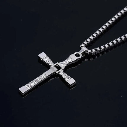 Classic Rhinestone Sliver Color Pendant Men Crystal Jesus Cross Necklace Activity Male Gift Jewelry Wholesale Dropshipping