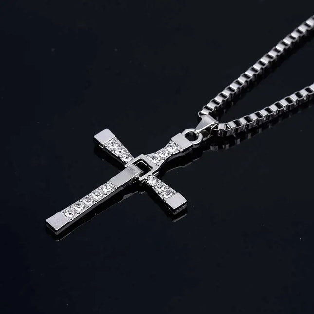 Classic Rhinestone Silver Color Pendant Men Crystal Jesus Cross Necklace Activity Male Gift Jewelry Wholesale Dropshipping
