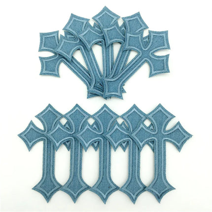 10pcs Lot Cross Patches on Clothes Diy Embroidered Appliques Iron on Patches for Clothing Jeans Stickers Badges (7.0x10.3CM)
