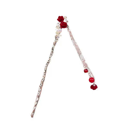 Rose Flower Hair Stick Tassel Hairpin Chinese Wedding Accessories Hairpin Hair Stick Female Hair Ornament Styling Tools
