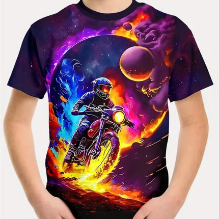 Motorcycle Rider Boys T-Shirt 3D Printed T-Shirt for Boy 2-10Y Short Sleeve Tee Top Baby Child Summer Trendy Street Children Top