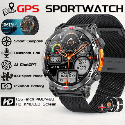 2026 New Outdoor GPS Sports Smartwatches Men Compass 10ATM Waterproof 24/7 Health Monitoring Chat GPT Bluetooth Call Smart Watch