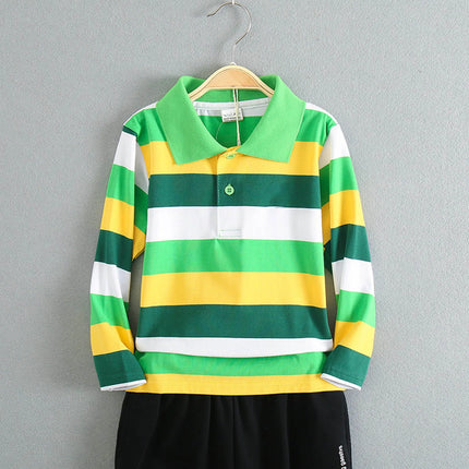 Boy Polos Shirt Kids Clothes Tops Color Stripes Turn-Down Collar Autumn Long Sleeve Polos Baby Boy Camisetas Teen Boys Shirts