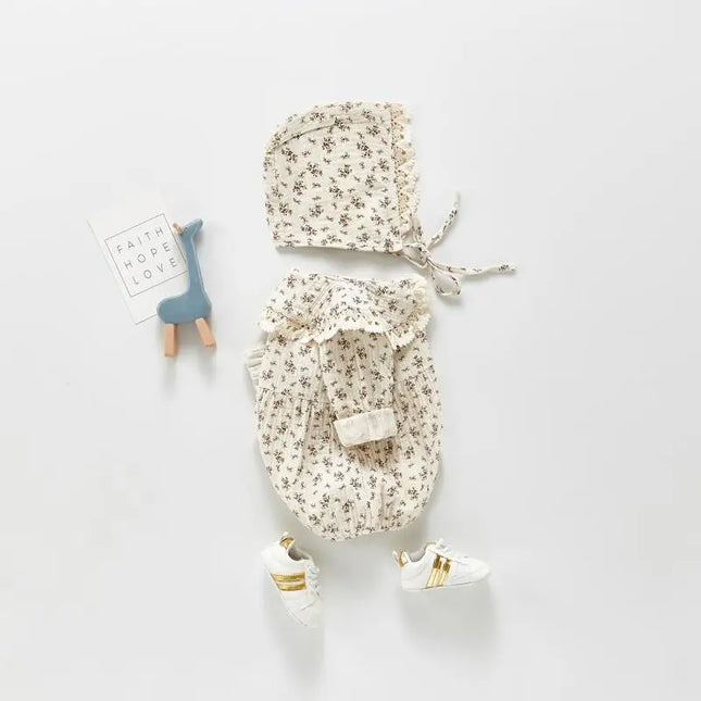 Autumn New Newborn Toddler Girls Cute Lovely Romper Girl Infant Floral Bodysuit Baby Jumpsuit + Hat Suit Casual Outfits Clothes