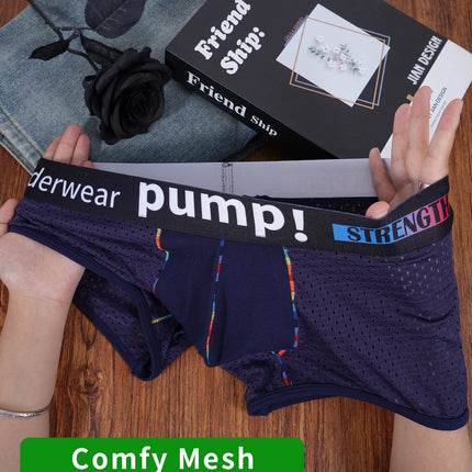 Men's PUMP! Mesh Boxer Briefs U Convex Pouch Rainbow Stitching Elastic Waistband Breathable Quick Dry Underwear