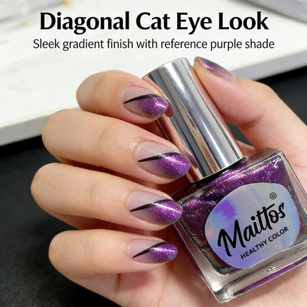WA520 Purple 12ml No-bake Cat's Eye Water-based Nail Polish, Odorless, With magnet, Dries quickly, No UV lamp needed, Easy tear-off