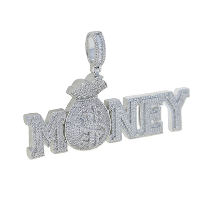 New Hip Hop Money Pendant Necklace Gold Color Iced Out Bling CZ Cubic Zirconia Letters Rich Dollar Charm Men Women Jewelry