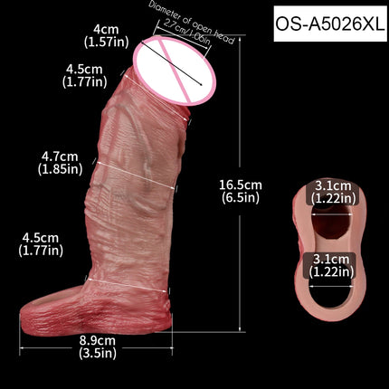 SXXY Super Real and Soft Penis Sleeve With Close Head Silicone Girth Enhancer For Men Penis Extend Reusable Condom Sex Toy