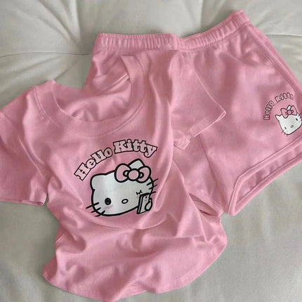 Hello Kitty Kids Pajamas Set Cute Household Clothes Children's T-Shirt Shorts 2Piece Anime Kawaii Loungewear Kids Festival Gifts