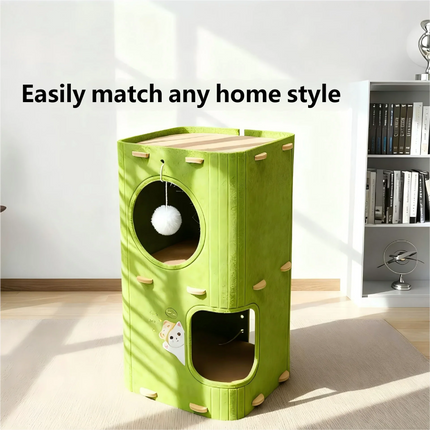 Multi-Layer Cat Tree Condo, All Seasons Cat House with Scratcher, Felt Cat Cave, Semi-Enclosed Cat Bed for Cats