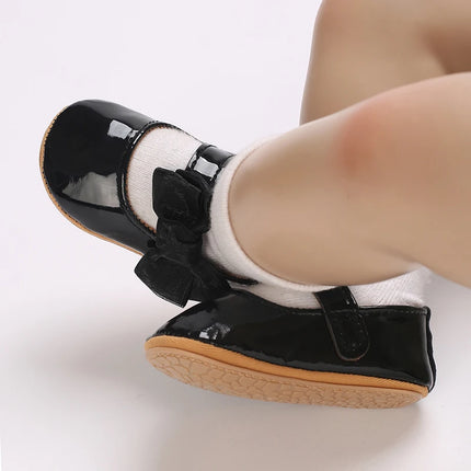 Breathable Newborn Baby Shoes Baby Boy Girl Shoes Girl Classic Bowknot Rubber Sole Anti-slip PU  Toddler Shoes First Walker