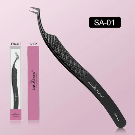 SAKURAHANA Professional Eyelash Tweezers Black Fiber Tip For Lash Extensions Mega Volume Mink Lashes Tool Makeup Artist Kit